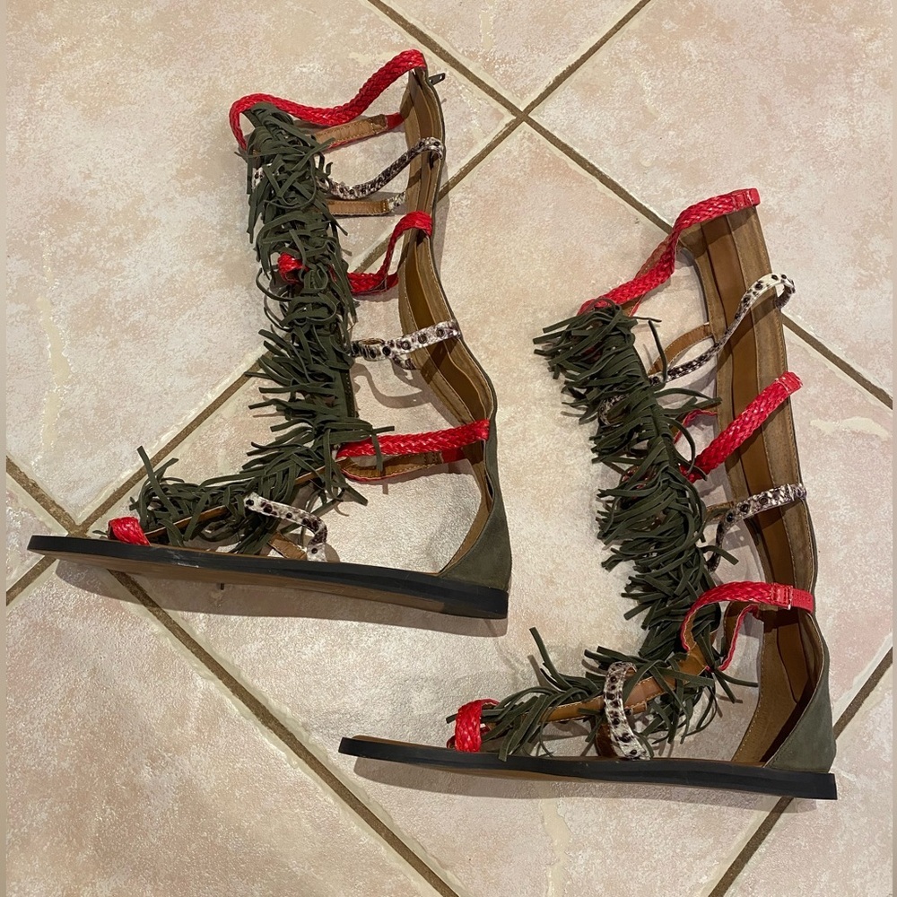 Aldo Tharesa Gladiator Fringe Boho Flat Western Festival Cowgirl Sandals 7.5 - Picture 7 of 15